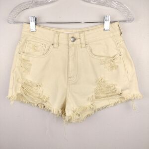PacSun High Waist Distressed Mom Shorts in Pale Yellow Sz. 24